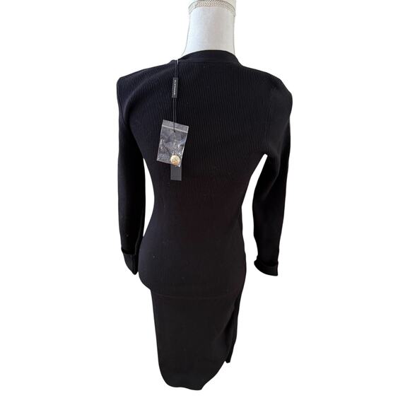 Elie Tahari Ribbed Knit Midi Sweater Dress Black Gold Button Detail L - Picture 4 of 6